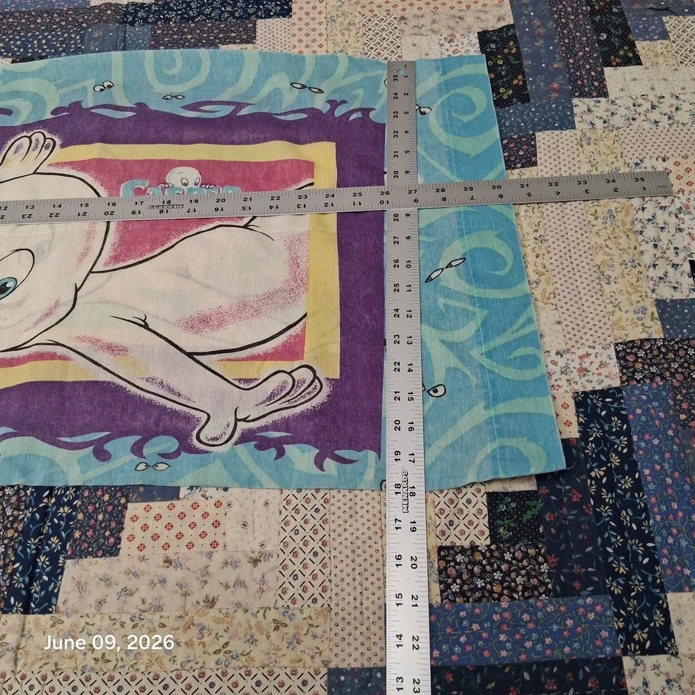 Vintage 1995 Casper the Friendly Ghost Pillow Case Blue Double Sided 30 x 18